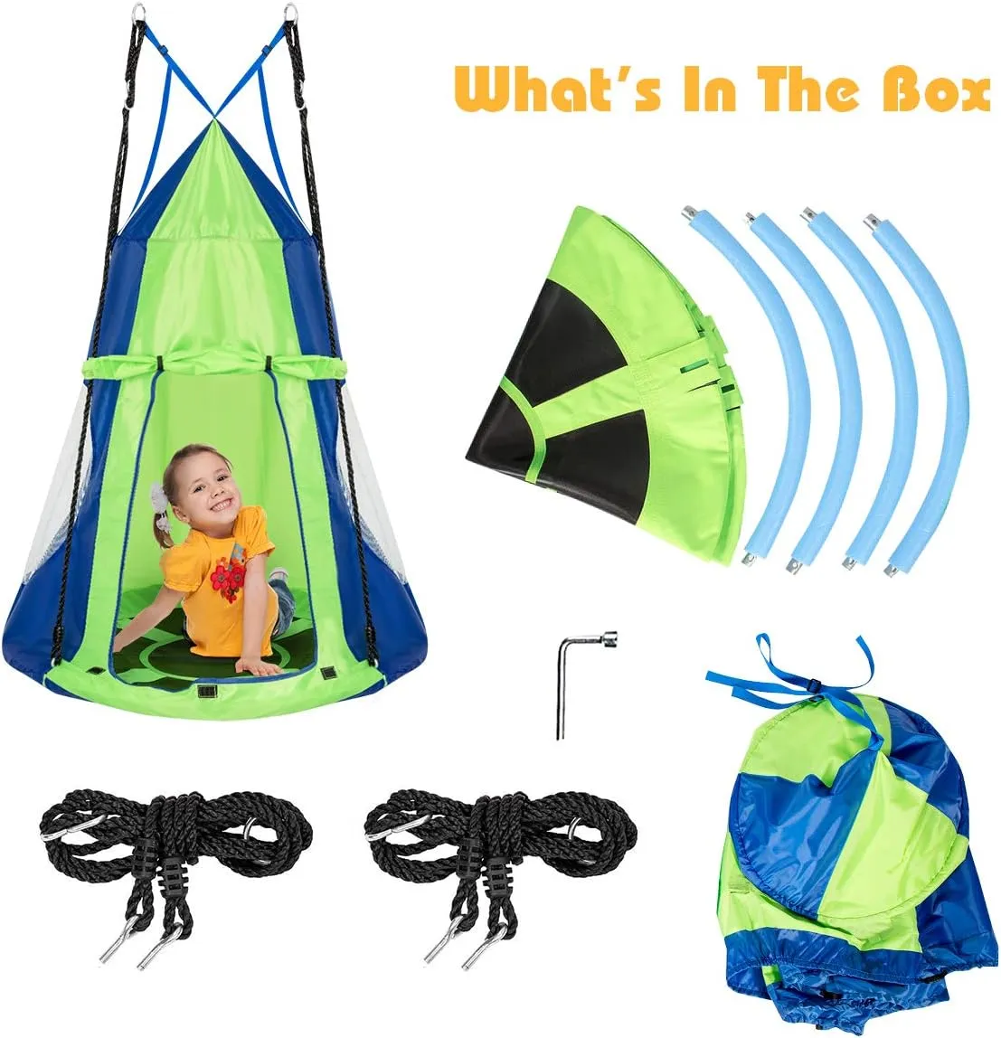 Costzon 2 in 1 Kids Detachable Hanging Chair Swing Tent Set, Hammock Nest Pod Hanging Swing Seat for Boys/Girls, Children Outdoor Indoor Swing Play House with Play Tent, Max Capacity 330 LBS (Green)
