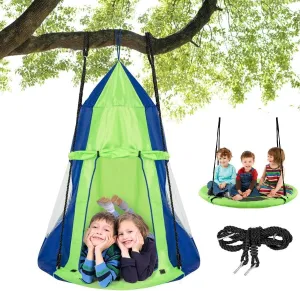 Costzon 2 in 1 Kids Detachable Hanging Chair Swing Tent Set, Hammock Nest Pod Hanging Swing Seat for Boys/Girls, Children Outdoor Indoor Swing Play House with Play Tent, Max Capacity 330 LBS (Green)