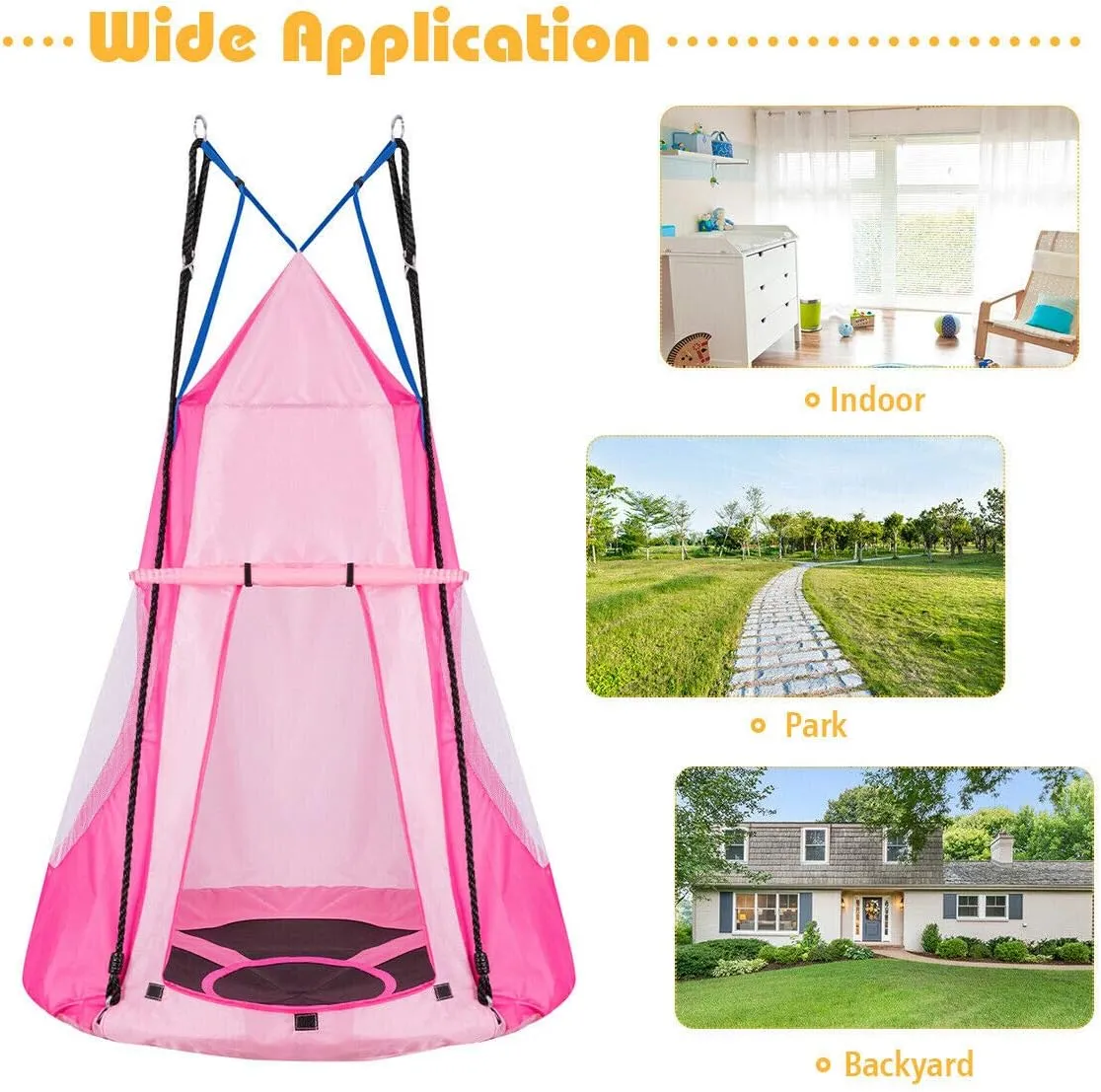 Costzon 2 in 1 Kids Detachable Hanging Chair Swing Tent Set, Hammock Nest Pod Hanging Swing Seat for Boys/Girls, Children Outdoor Indoor Swing Play House with Play Tent, Max Capacity 330 LBS (Pink)