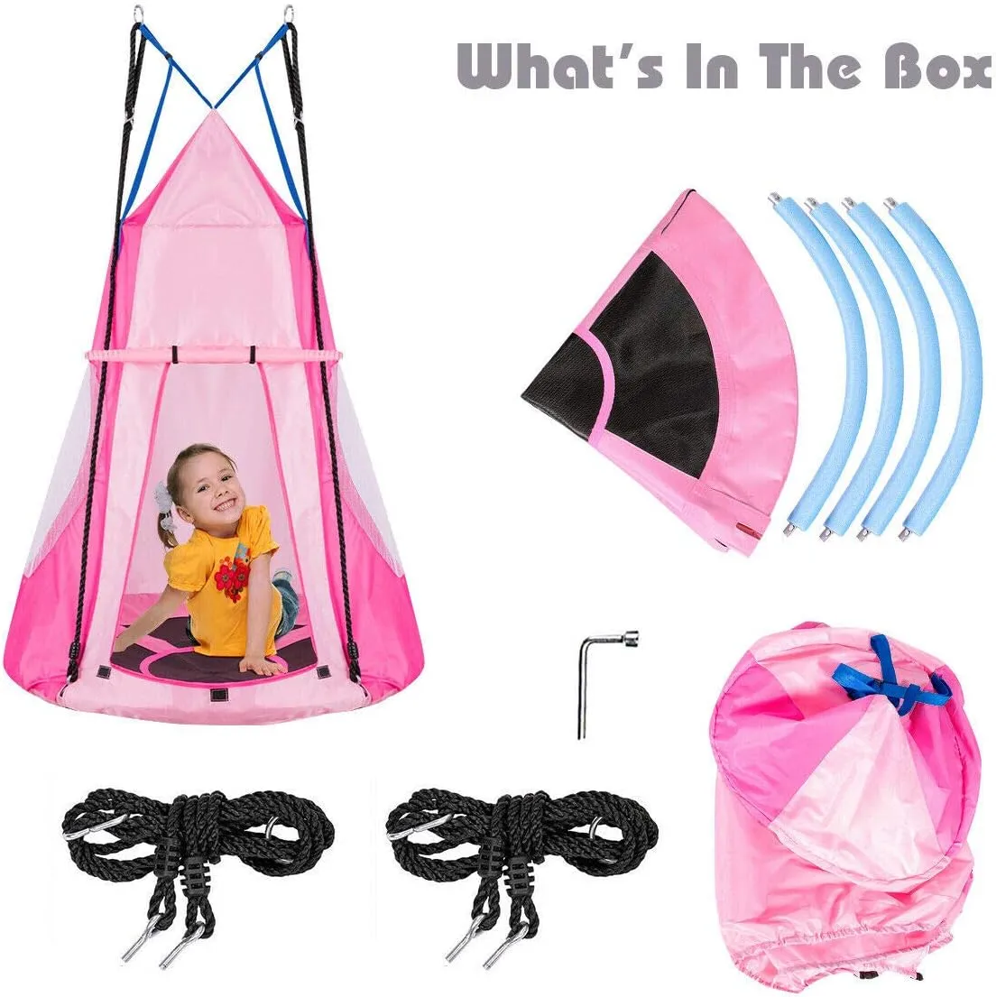 Costzon 2 in 1 Kids Detachable Hanging Chair Swing Tent Set, Hammock Nest Pod Hanging Swing Seat for Boys/Girls, Children Outdoor Indoor Swing Play House with Play Tent, Max Capacity 330 LBS (Pink)