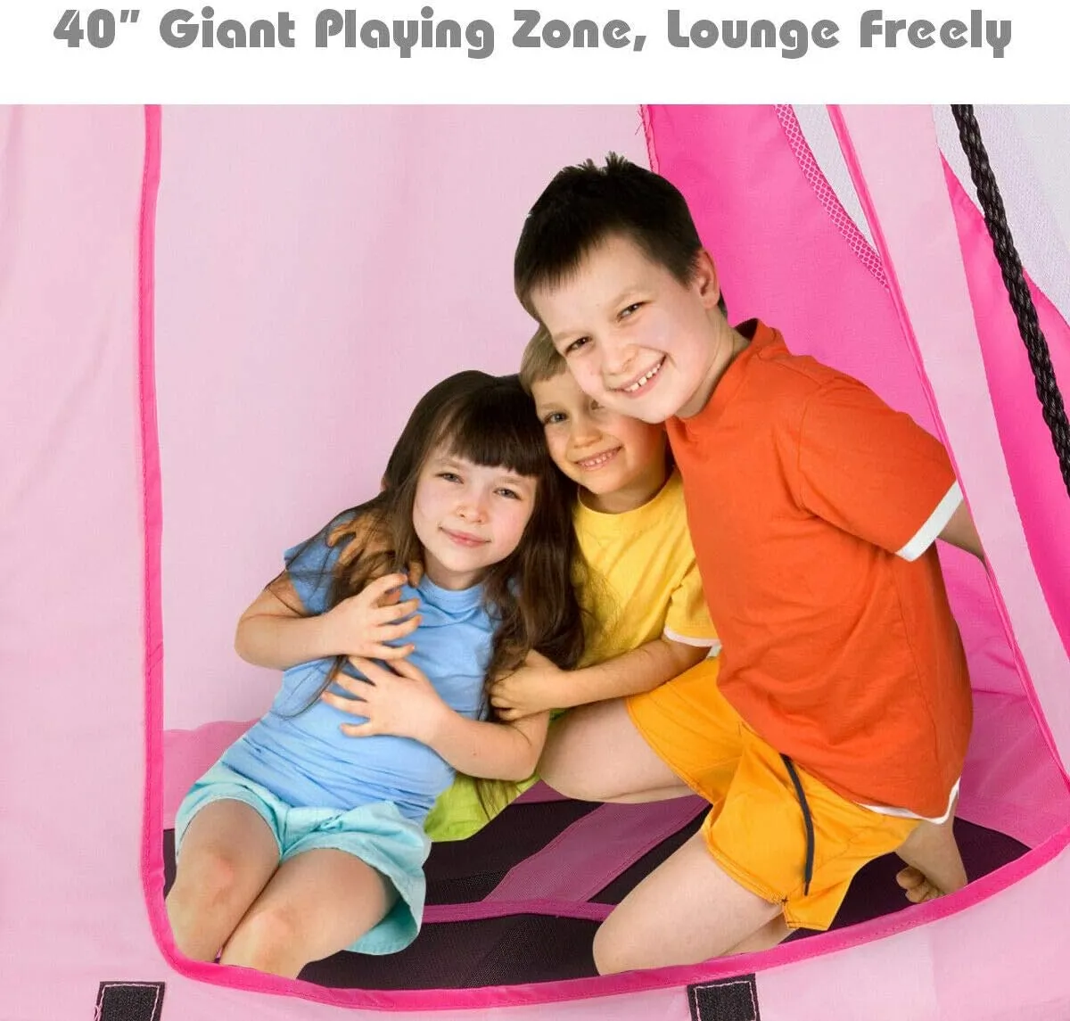 Costzon 2 in 1 Kids Detachable Hanging Chair Swing Tent Set, Hammock Nest Pod Hanging Swing Seat for Boys/Girls, Children Outdoor Indoor Swing Play House with Play Tent, Max Capacity 330 LBS (Pink)