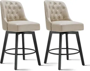 Counter Height Swivel Barstools with Back,26" H Seat Height Upholstered Bar Stools for Kitchen Island,Set of 2,Beige Leather