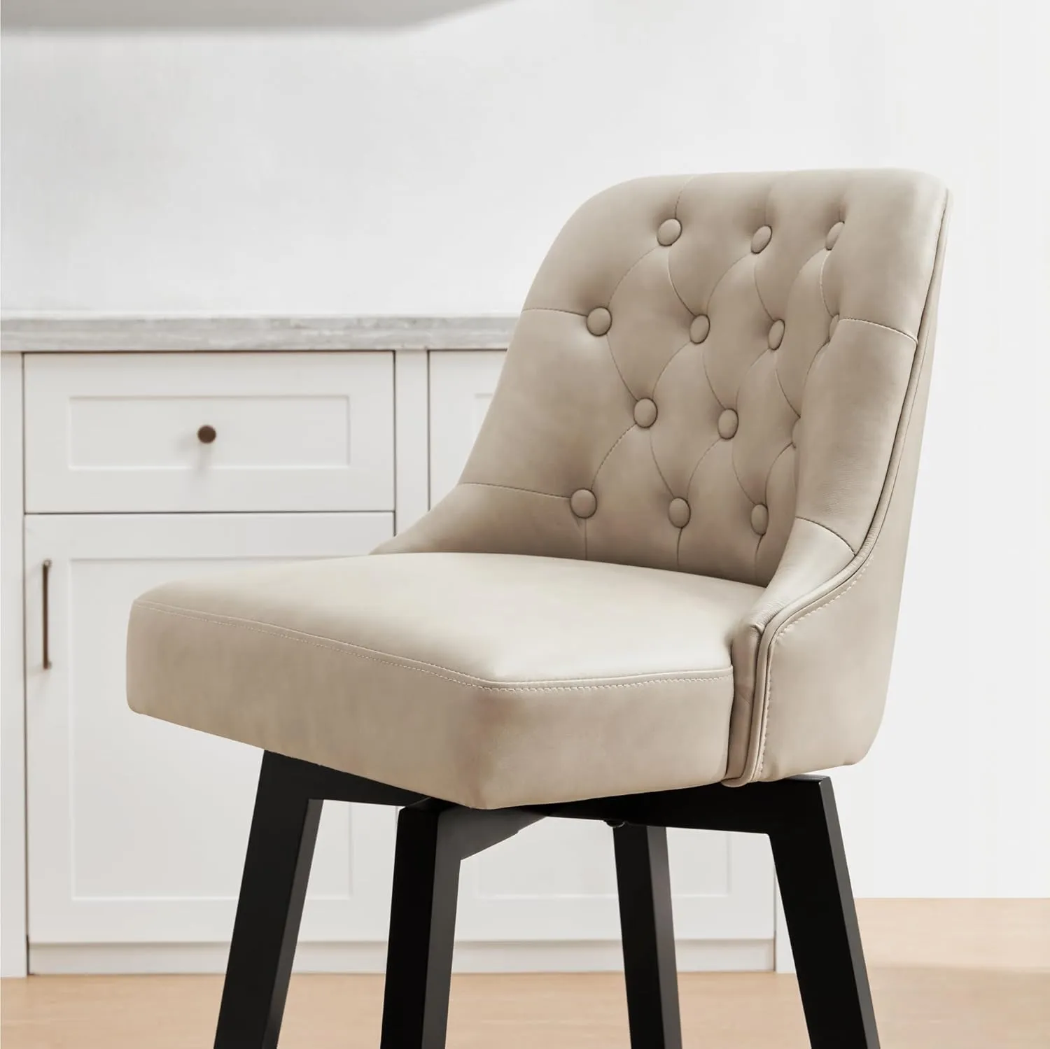 Counter Height Swivel Barstools with Back,26" H Seat Height Upholstered Bar Stools for Kitchen Island,Set of 2,Beige Leather