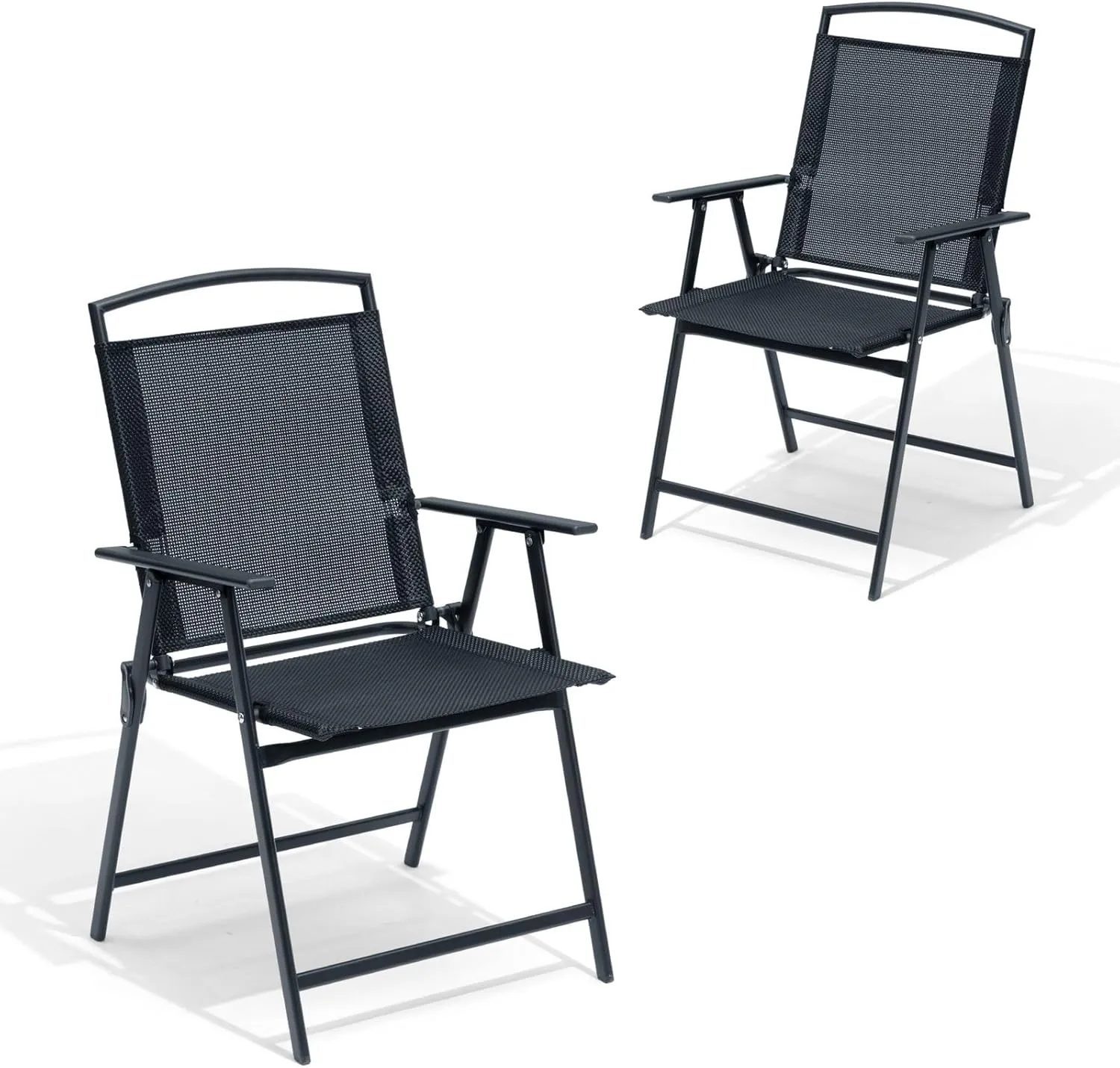 Crestlive Products Patio Folding Chairs Set of 2, Outdoor Folding Chairs with Durable Rust-Resistant Frame and Breathable Textilene Material for Outside, Black