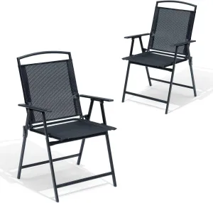 Crestlive Products Patio Folding Chairs Set of 2, Outdoor Folding Chairs with Durable Rust-Resistant Frame and Breathable Textilene Material for Outside, Black
