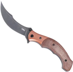 CRKT Ritual Compact Assisted Opening Folding Knife: Persian Blade Style with 12C27 Steel, Micarta Handle w/Stainless Steel Bolster, Liner Lock, 7465