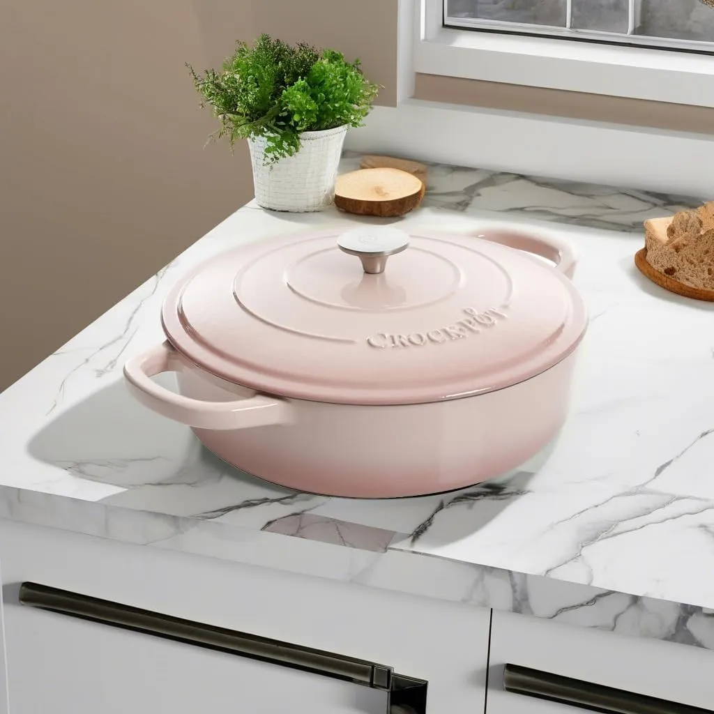 Crock Pot - 125300.02r Crock Pot Artisan Enameled Cast Iron Braiser W/Lid, 5-Quart, Blush