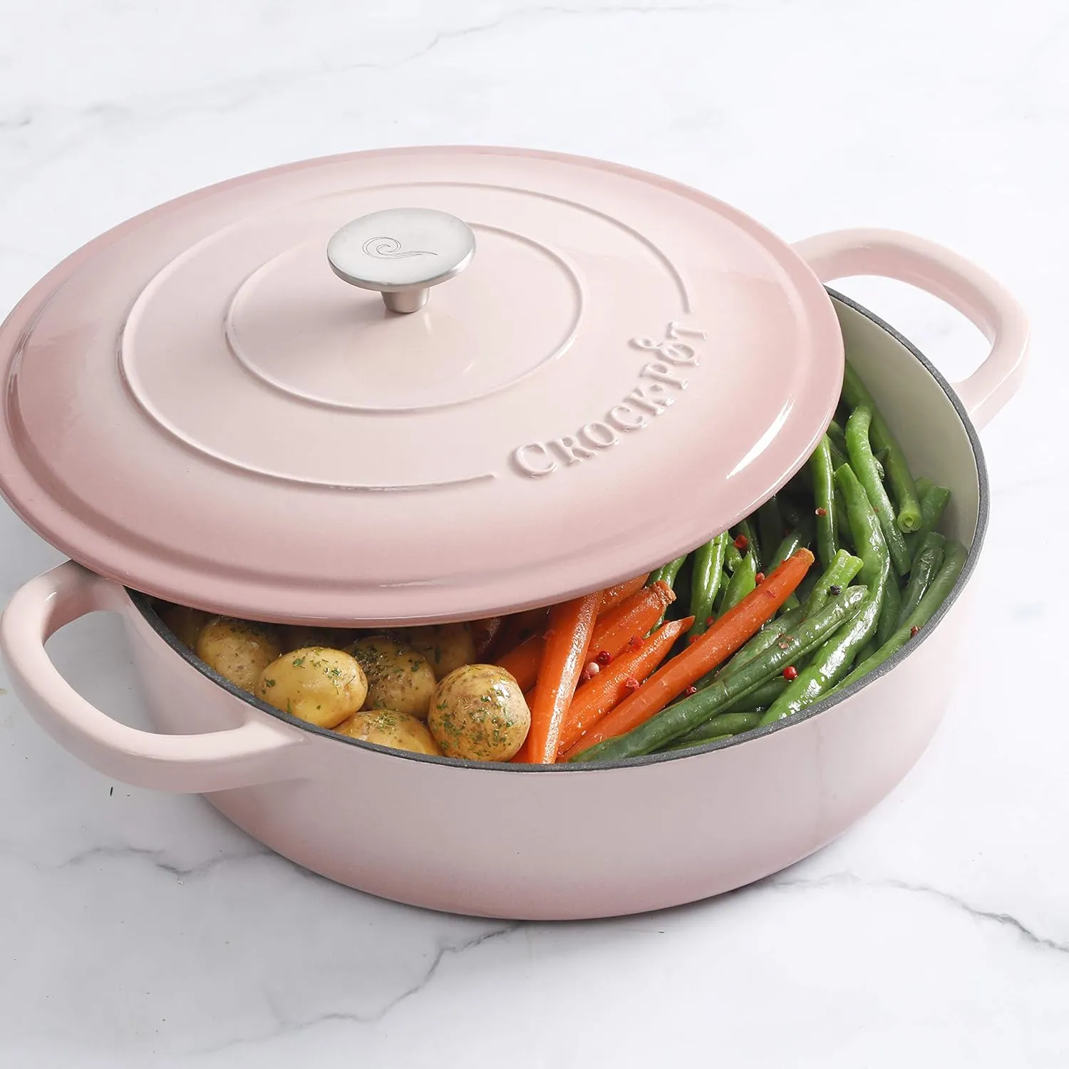 Crock Pot - 125300.02r Crock Pot Artisan Enameled Cast Iron Braiser W/Lid, 5-Quart, Blush