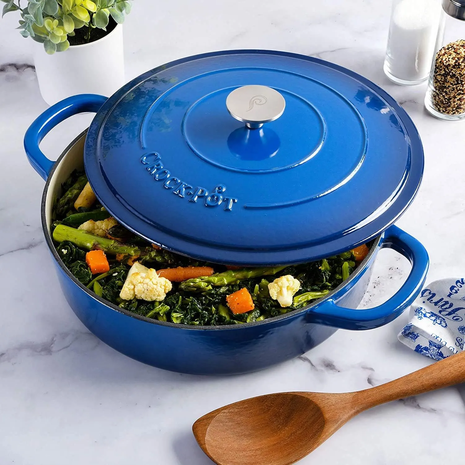 Crock-Pot Crock Pot Artisan Enameled Cast Iron Braiser W/Lid, 5 Quart, Sapphire Blue
