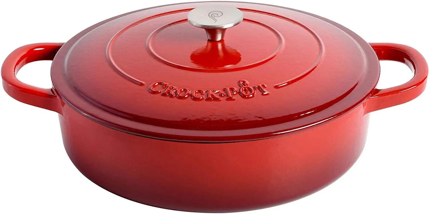 Crock-Pot Crock Pot Artisan Enameled Cast Iron Braiser W/Lid, 5 Quart, Scarlet Red