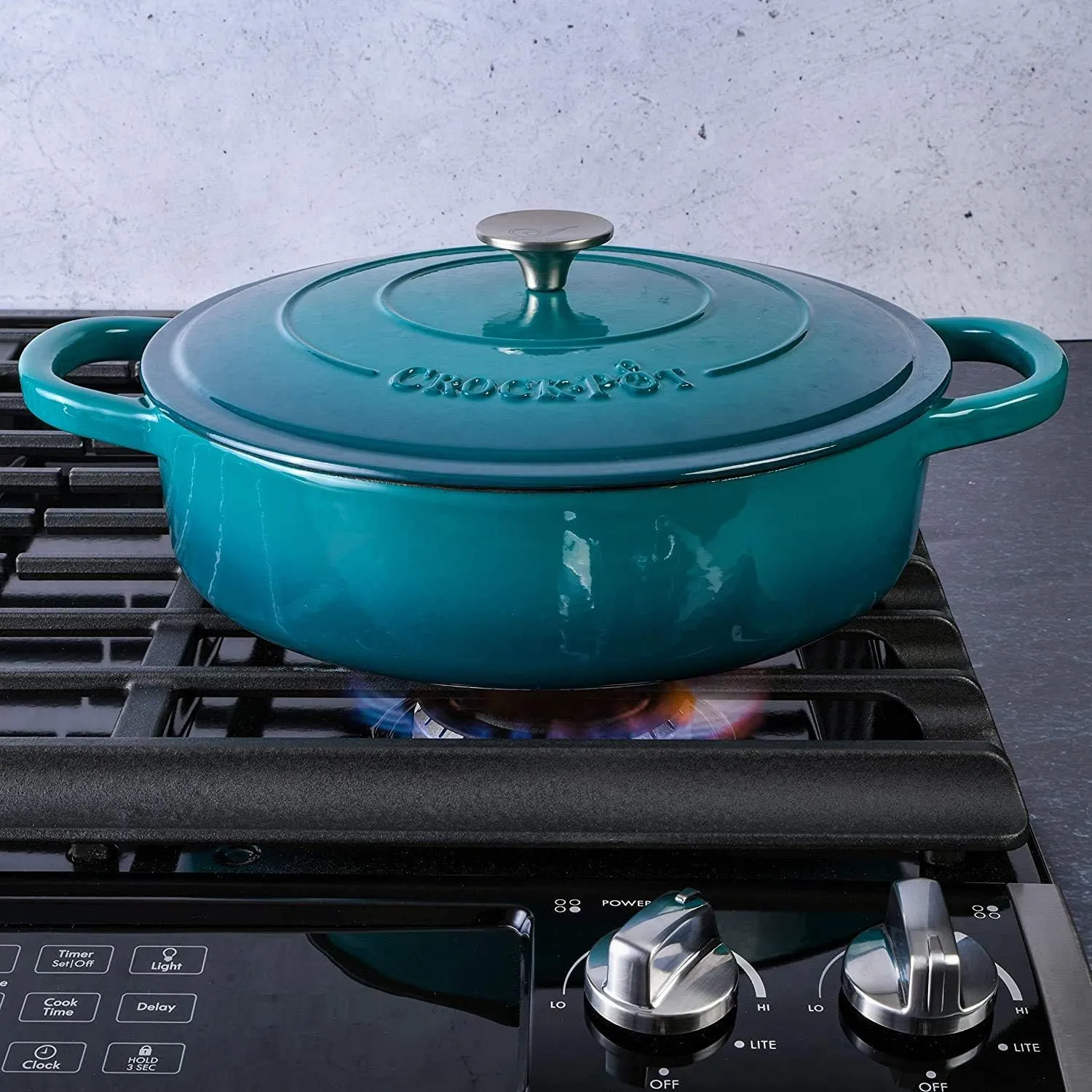 Crock-Pot Crock Pot Artisan Enameled Cast Iron Braiser W/Lid, 5 Quart, Teal Ombre