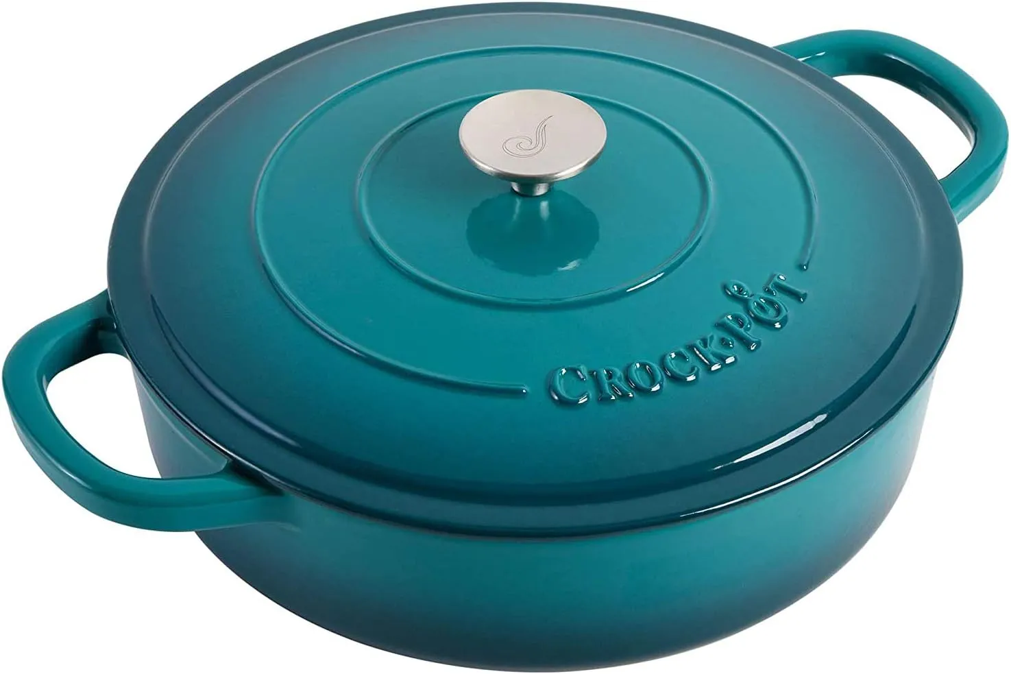 Crock-Pot Crock Pot Artisan Enameled Cast Iron Braiser W/Lid, 5 Quart, Teal Ombre