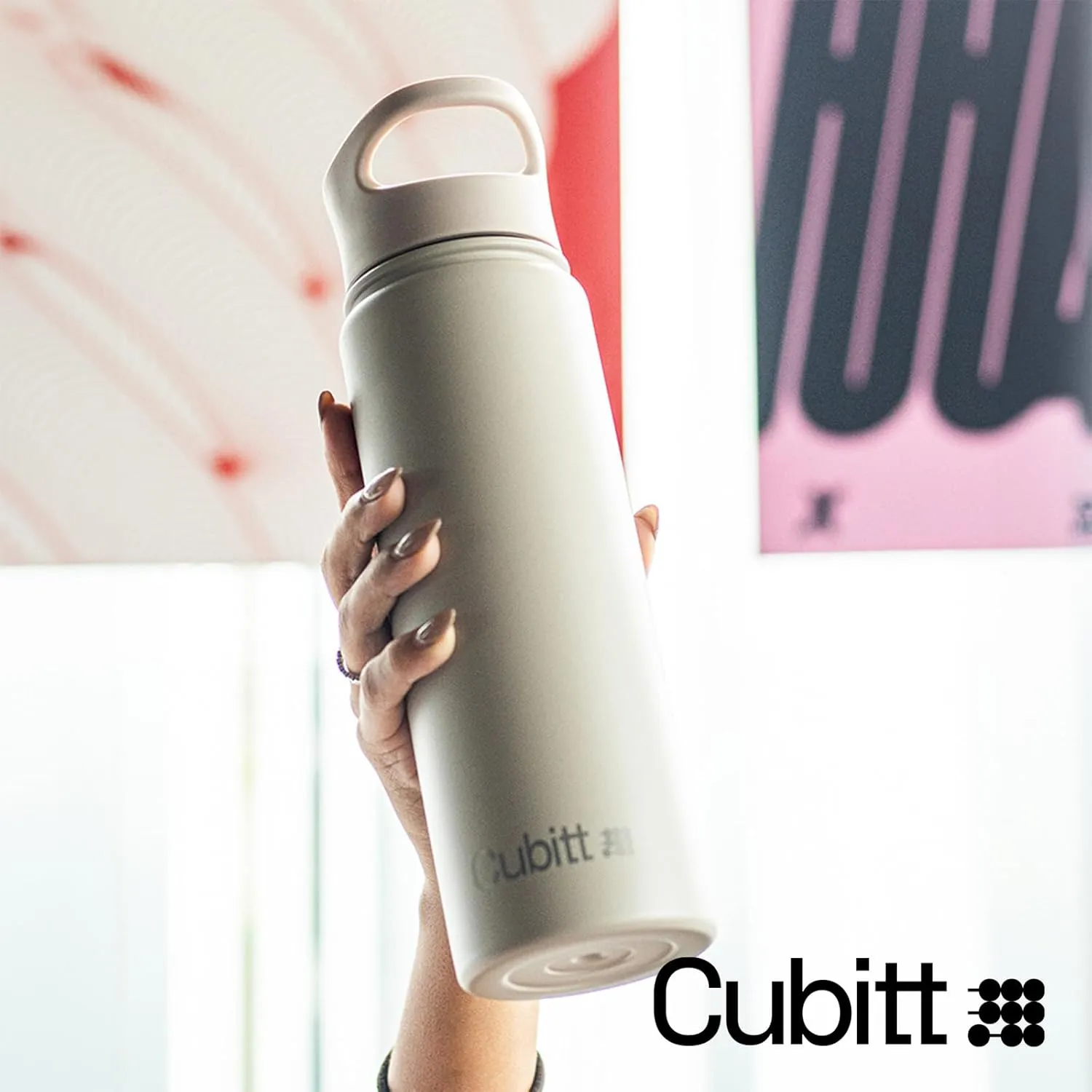 Cubitt Insulated Sports Hydro Water Bottle 24 oz, 2 Lids (Coffee Lid and Wide Mouth Twist Sports Lid), Stainless Steel, Double Walled. Cold for up to 24 hours, Hot for up to 12 hours Sand