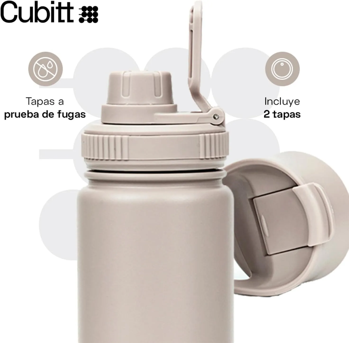 Cubitt Insulated Sports Hydro Water Bottle 24 oz, 2 Lids (Coffee Lid and Wide Mouth Twist Sports Lid), Stainless Steel, Double Walled. Cold for up to 24 hours, Hot for up to 12 hours Sand