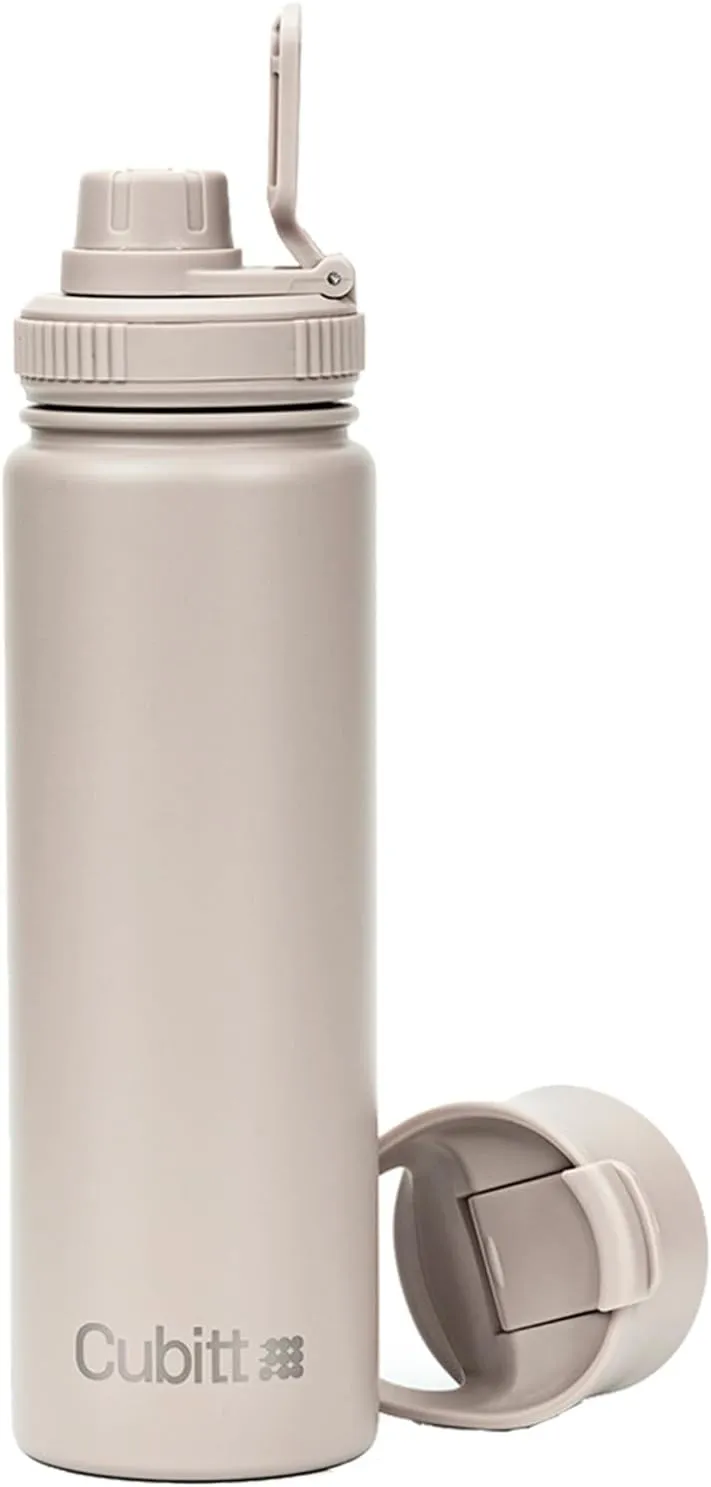 Cubitt Insulated Sports Hydro Water Bottle 24 oz, 2 Lids (Coffee Lid and Wide Mouth Twist Sports Lid), Stainless Steel, Double Walled. Cold for up to 24 hours, Hot for up to 12 hours Sand