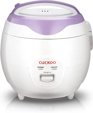 Cuckoo CR-0671V Basic Electric Small Rice Cooker & Warmer, 6 cups, with 3 Heating Areas, Rice Spatula, Drain Dish, Detachable Inner Lid, Rubber Gasket, and Non-Stick Coated Aluminum Inner Pot