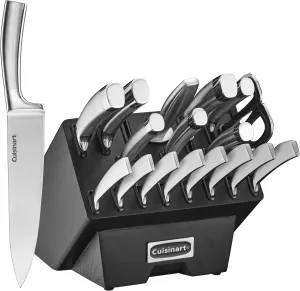 Cuisinart C77SS-19P Normandy 19 Piece Cutlery Block Set, Stainless Steel Ashwood Black