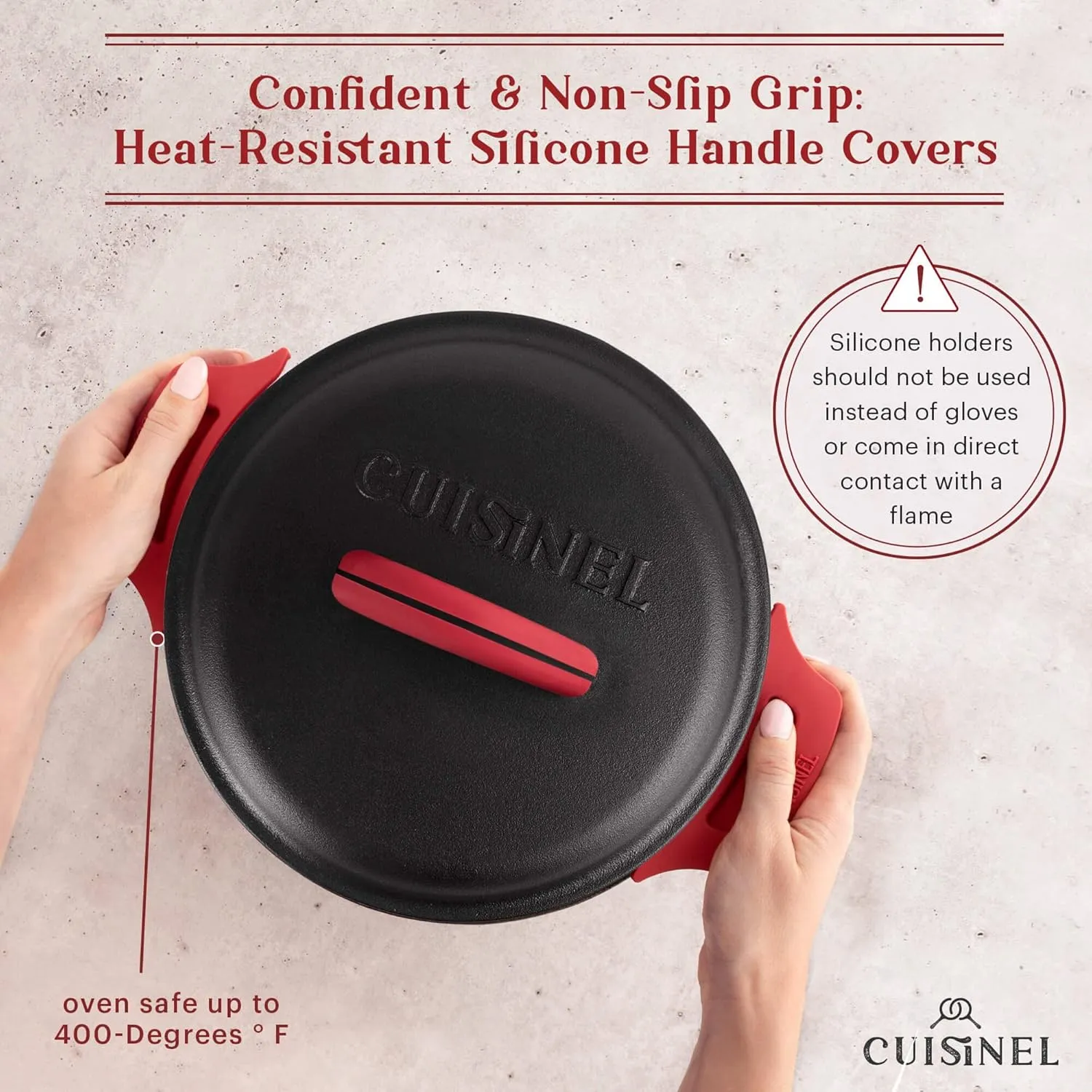 Cuisinel Cast Iron Dutch Oven - 5-Quart Deep Pot   Lid   Pan Scraper   Handle Cover Grips - Large Pre-Seasoned Cooker for Baking Bread, Soup, Frying - Indoor/Outdoor Kitchen, Camping, Fire, BBQ Safe