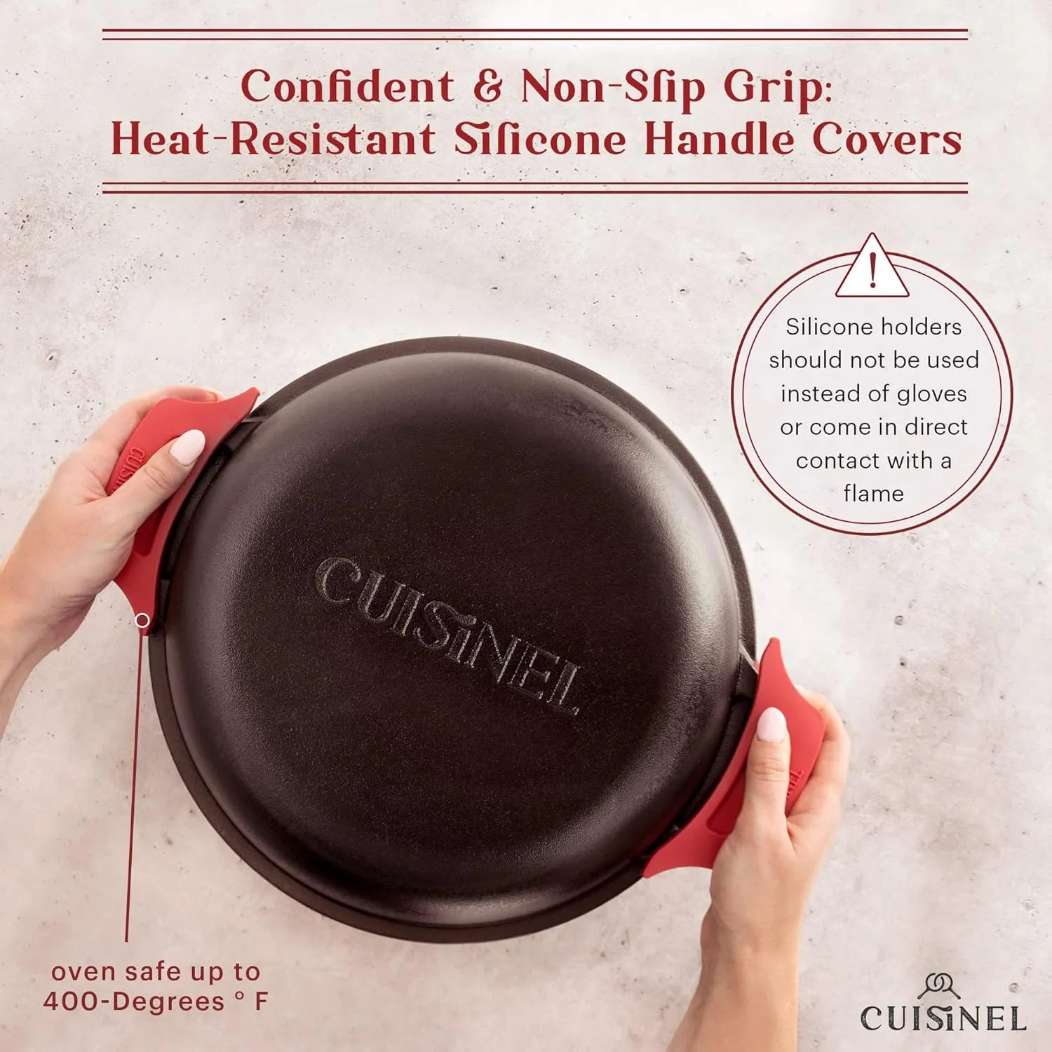 Cuisinel Cast Iron Dutch Oven 7-Quart - Pre-Seasoned 2-in-1 Deep Pot Multi-Cooker - Combo Lid Doubles as 12" Skillet Frying Pan   Silicone Handle Covers   Scraper/Cleaner - Indoor/Outdoor Cookware