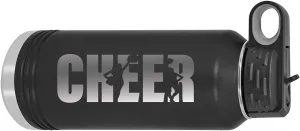 CustomGiftsNow Cheer - Cheerleading 32-Ounce Engraved Double-Wall Insulated Stainless Steel Sports Water Bottles with Flip Top Lid, Straw (Black)