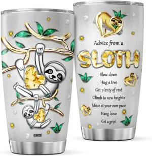 Cute Sloth Tumblers Coffee Women Who Love Sloths Stainless Steel Tumbler 20 Oz Cup Mug Funny Wine Insulated Travel Mugs Gifts For Kitchen Accessories Birthday Christmas