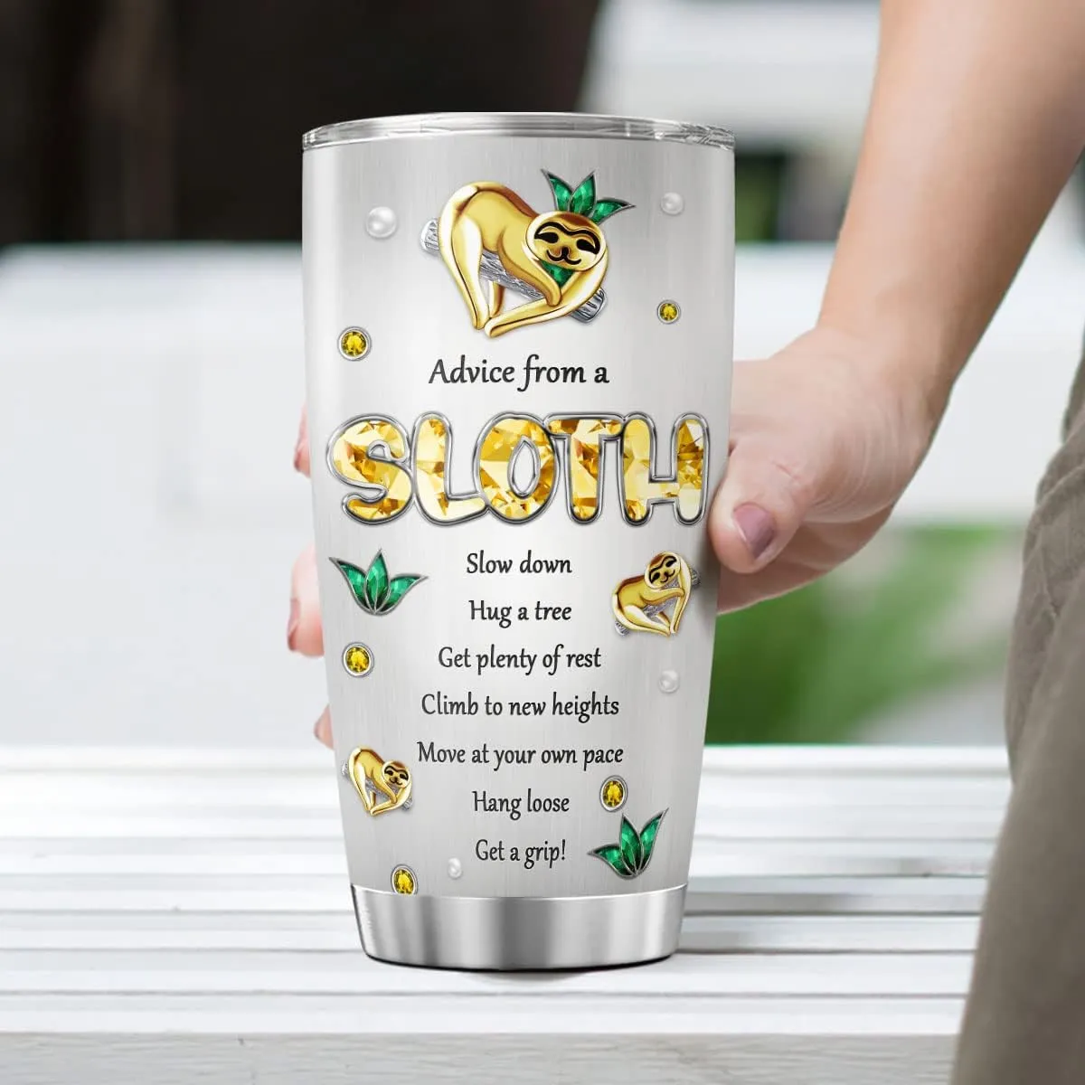 Cute Sloth Tumblers Coffee Women Who Love Sloths Stainless Steel Tumbler 20 Oz Cup Mug Funny Wine Insulated Travel Mugs Gifts For Kitchen Accessories Birthday Christmas