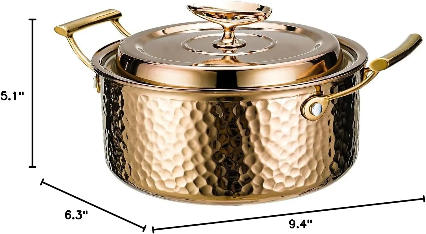 DAEDALUS Pro 7.5QT Stock Pot with Lid Hammered Copper Clad & 2.3mm Tri-Ply Core 3X Thicker Heavy Duty for Home or Restaurant Use Induction, Oven & Dishwasher Safe Rose Gold