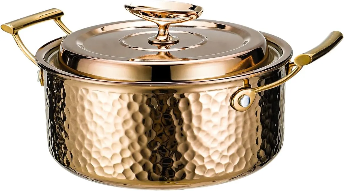 DAEDALUS Pro 7.5QT Stock Pot with Lid Hammered Copper Clad & 2.3mm Tri-Ply Core 3X Thicker Heavy Duty for Home or Restaurant Use Induction, Oven & Dishwasher Safe Rose Gold