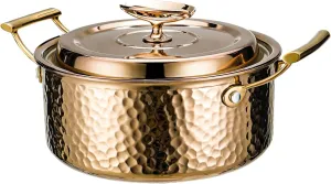 DAEDALUS Pro 7.5QT Stock Pot with Lid Hammered Copper Clad & 2.3mm Tri-Ply Core 3X Thicker Heavy Duty for Home or Restaurant Use Induction, Oven & Dishwasher Safe Rose Gold