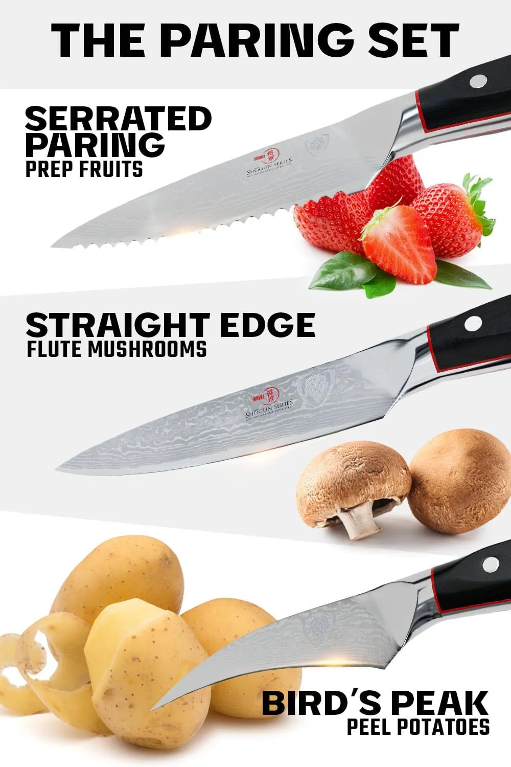 Dalstrong Paring Knife Set-Shogun Series 3pc-Damascus Japanese Super Steel Knife-3.5" Paring,3" Bird's Beak,3.5" Serrated-Razor Sharp Kitchen Set-w/Sheaths