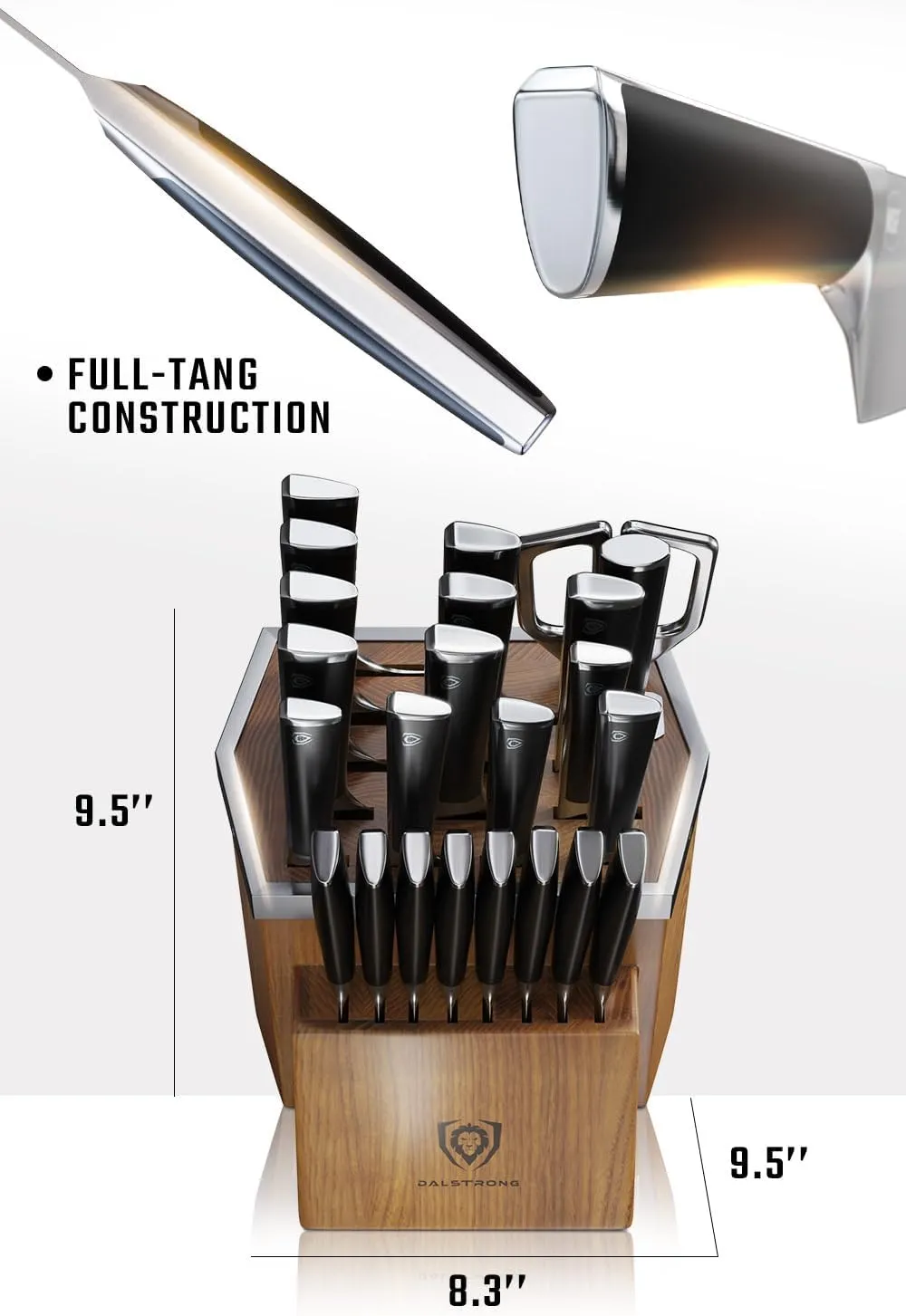 Dalstrong Vanquish Series-24pc Stainless Steel Knife Set with Block & Kitchen Scissors-Forged High Carbon German Steel-Knife Set w/POM Black Handle-NSF Certified-Men's Valentines Gift