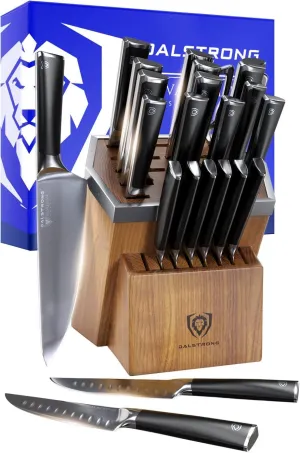 Dalstrong Vanquish Series-24pc Stainless Steel Knife Set with Block & Kitchen Scissors-Forged High Carbon German Steel-Knife Set w/POM Black Handle-NSF Certified-Men's Valentines Gift