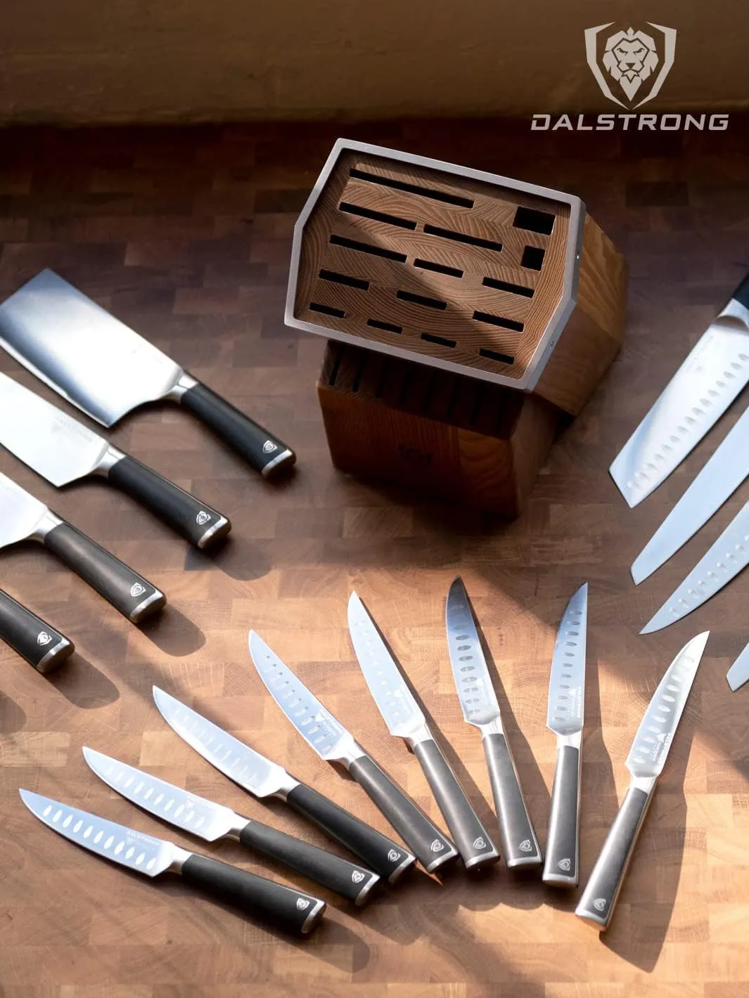 Dalstrong Vanquish Series-24pc Stainless Steel Knife Set with Block & Kitchen Scissors-Forged High Carbon German Steel-Knife Set w/POM Black Handle-NSF Certified-Men's Valentines Gift