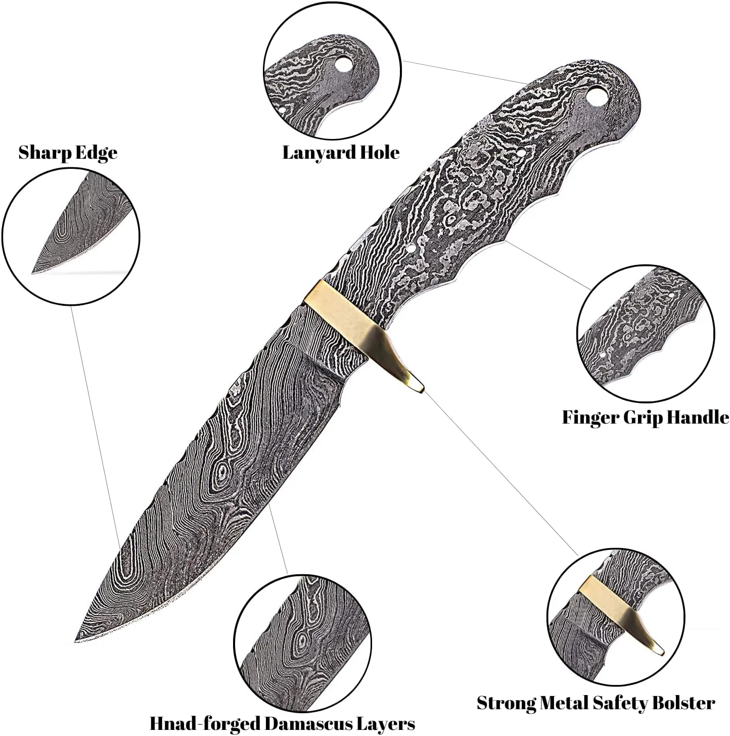 Damascus Hunting Knife Blank | Hand Forged Steel Blank Blade | knife Tang Blank | 9Inch Handmade Camping Knife Making Supplies | HUNT 05