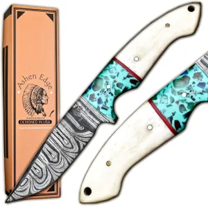 Damascus Steel 3.8" Hunting Knife | Lightweight 8.3" Total Length with 4.5" Ergonomic Handle & Printed Sheath | Premium Tool for Camping, Hiking, and Outdoor Adventures