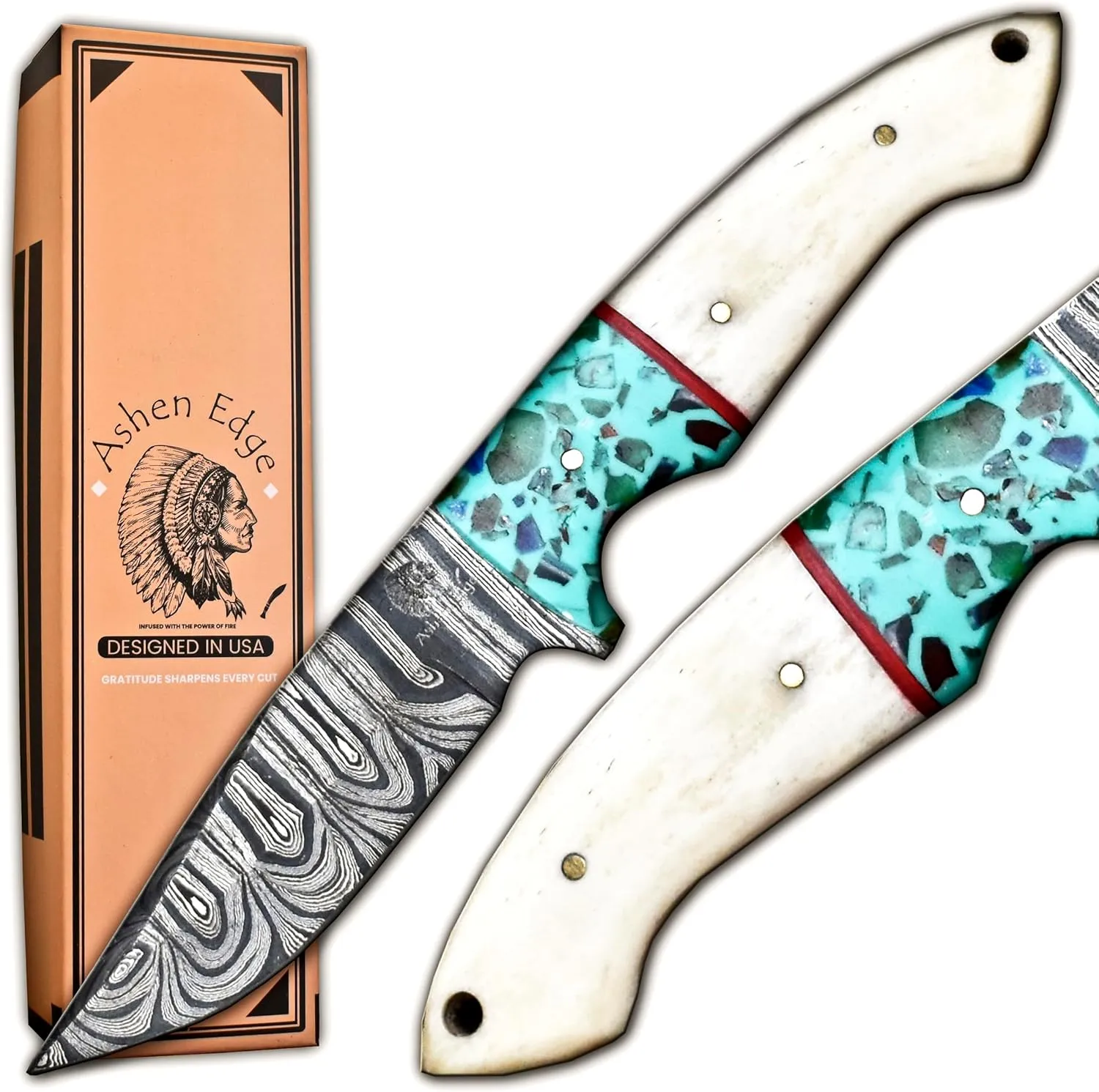 Damascus Steel 3.8" Hunting Knife | Lightweight 8.3" Total Length with 4.5" Ergonomic Handle & Printed Sheath | Premium Tool for Camping, Hiking, and Outdoor Adventures