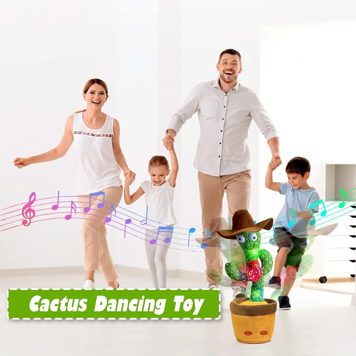 Dancing Cactus, Talking Cactus Toy, Repeats What You Say Electronic Dancing Toy with Lighting Recording Mimicking CactusToy, Electronic Plush Singing Baby Toy for Kids (Cowboy)
