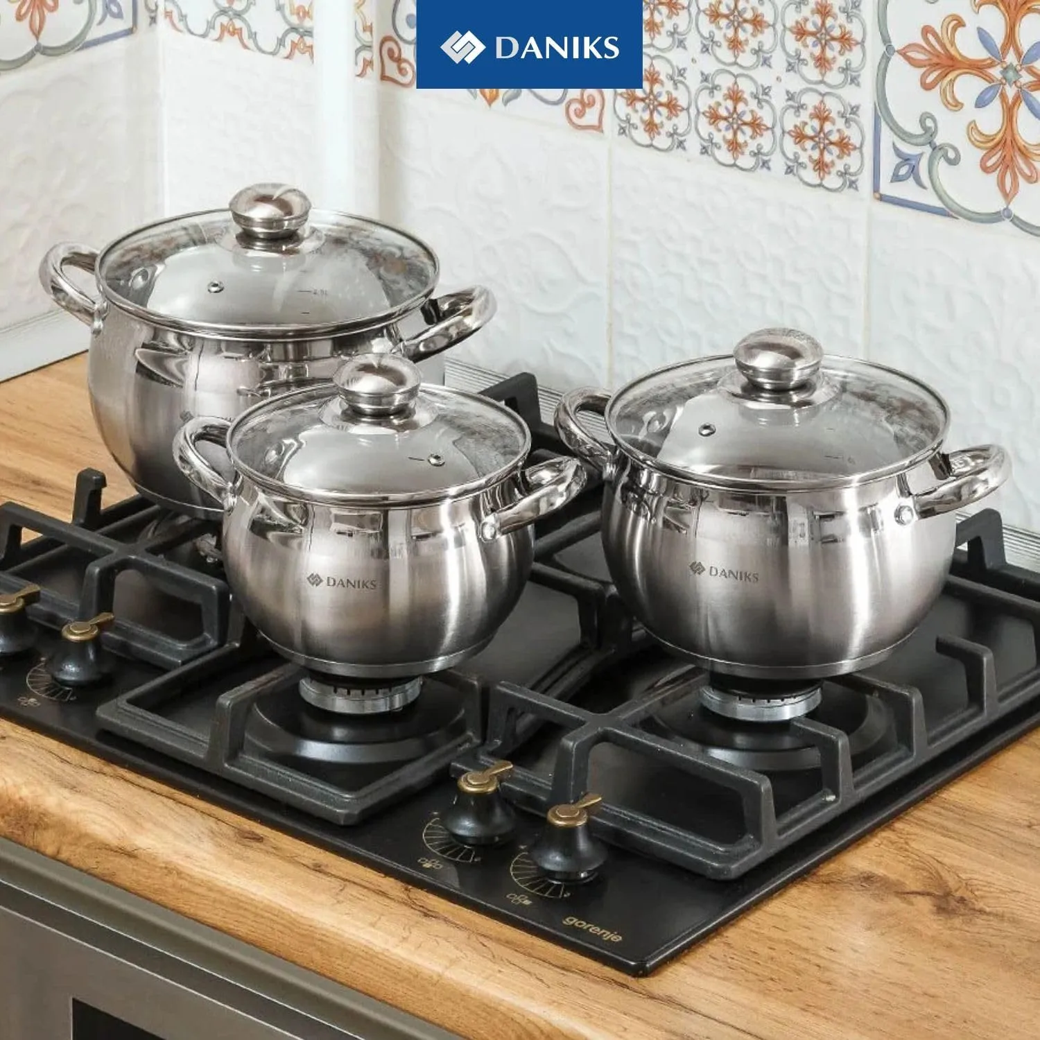 Daniks Classic 12-Piece Stainless Steel Induction Cookware Set – Dishwasher Safe Saucepan, Frying Pan, and Pots with Lids, Measuring Scale, Silver