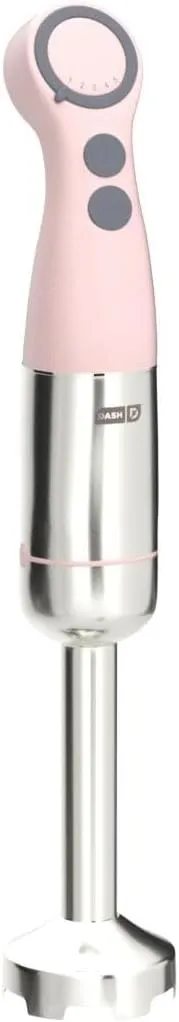 Dash Chef Series Immersion Hand Blender, 5 Speed Stick Blender with Stainless Steel Blades, Whisk Attachment and Recipe Guide – Pink