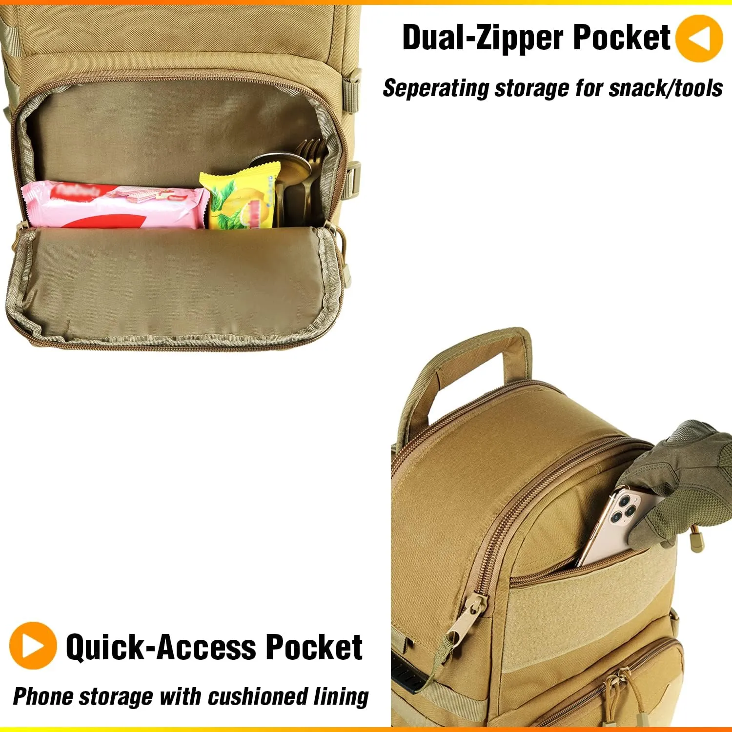 DBTAC Tactical Lunch Backpack, Large Lunch Cooler for Men Women | Backpack Coolers insulated for Work Picnic Travel (Tan, 24-Cans)