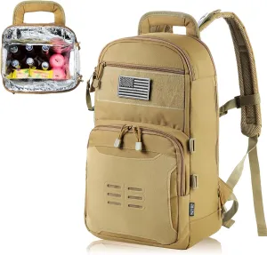 DBTAC Tactical Lunch Backpack, Large Lunch Cooler for Men Women | Backpack Coolers insulated for Work Picnic Travel (Tan, 24-Cans)