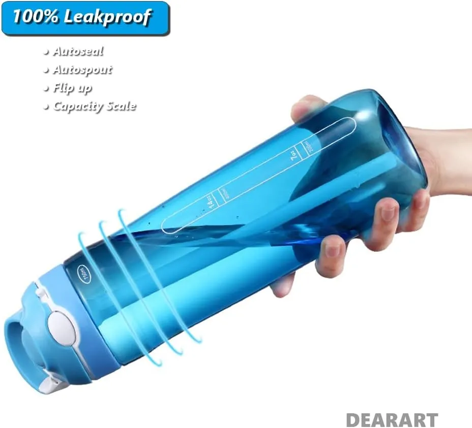 DEARART 2-Pack 24oz Light Blue & Pink Water Bottles With Straw, Leakproof BPA FREE Hidden Nozzle, Flip Up Lid Has Handle Wide Bottle Easy Clear, Suit Office Yoga Outdoor Sports Travel Gym.