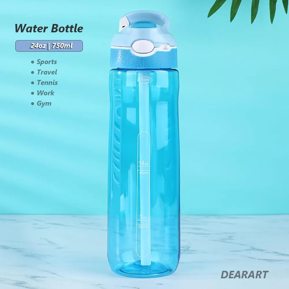 DEARART 2-Pack 24oz Light Blue & Pink Water Bottles With Straw, Leakproof BPA FREE Hidden Nozzle, Flip Up Lid Has Handle Wide Bottle Easy Clear, Suit Office Yoga Outdoor Sports Travel Gym.