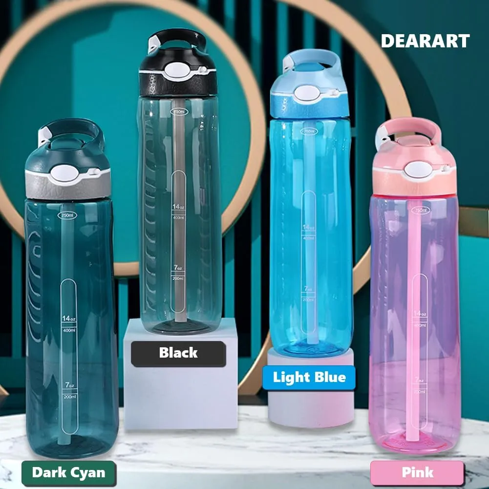 DEARART 2-Pack 24oz Light Blue & Pink Water Bottles With Straw, Leakproof BPA FREE Hidden Nozzle, Flip Up Lid Has Handle Wide Bottle Easy Clear, Suit Office Yoga Outdoor Sports Travel Gym.