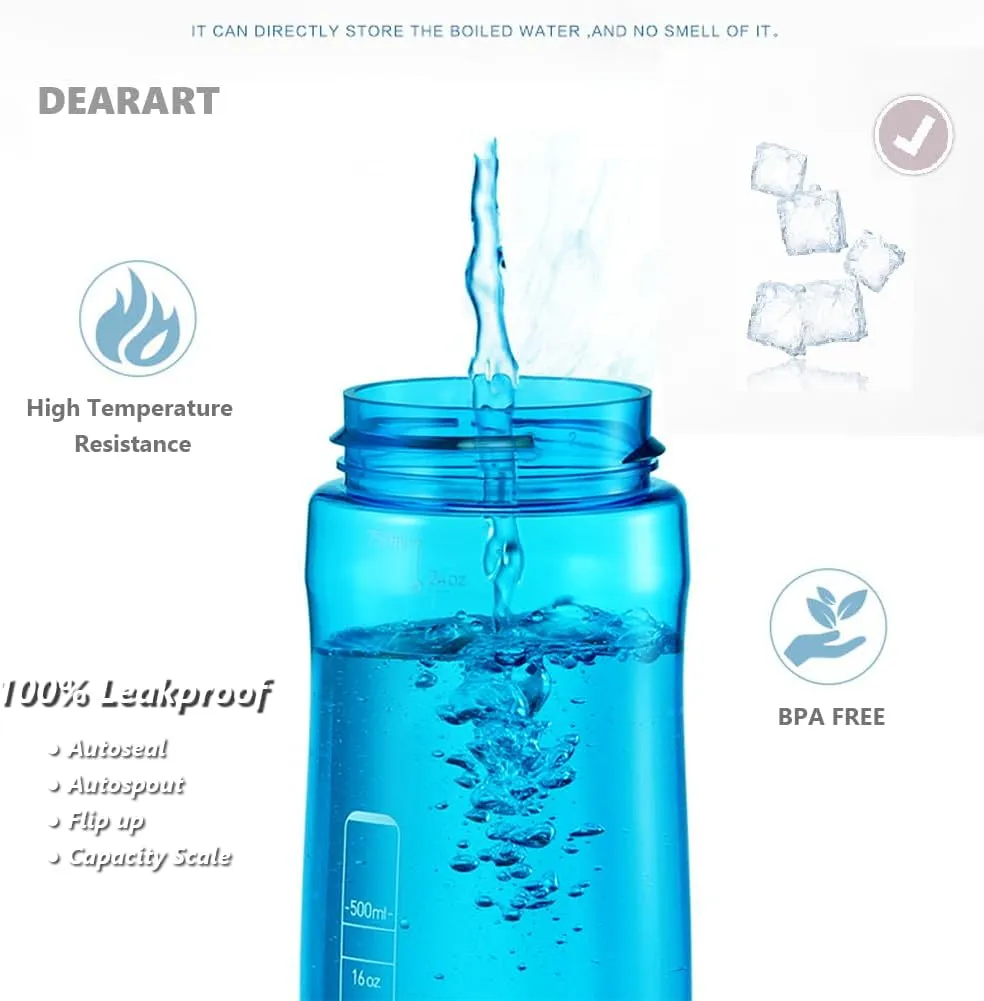 DEARART 2-Pack 24oz Light Blue & Pink Water Bottles With Straw, Leakproof BPA FREE Hidden Nozzle, Flip Up Lid Has Handle Wide Bottle Easy Clear, Suit Office Yoga Outdoor Sports Travel Gym.