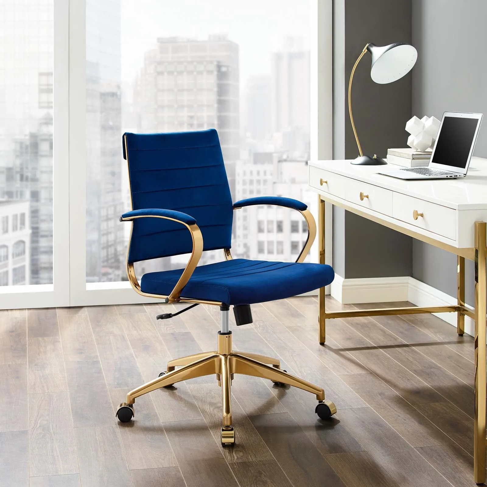 Deluxe Mid Back Velvet Office Chair Gold