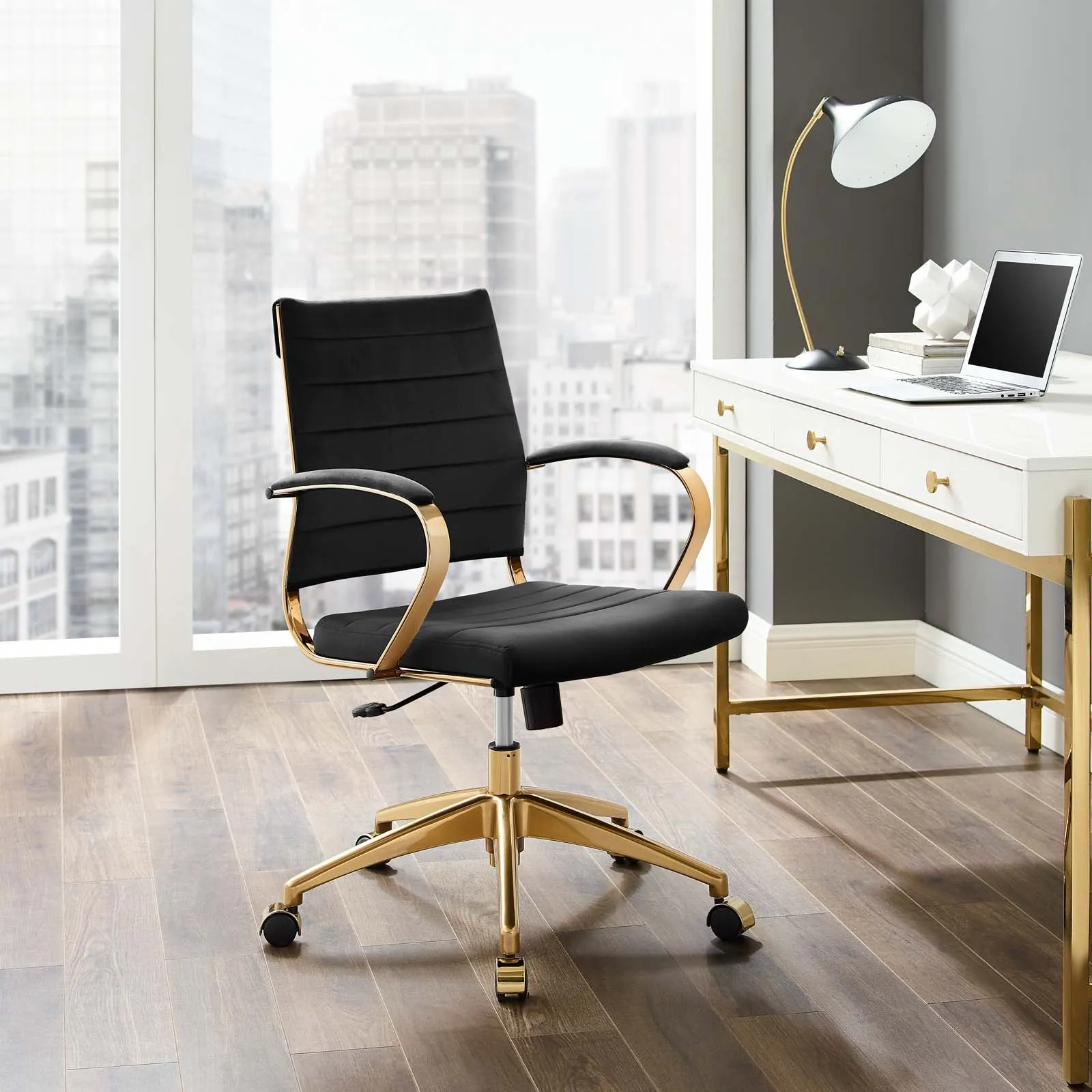 Deluxe Mid Back Velvet Office Chair Gold