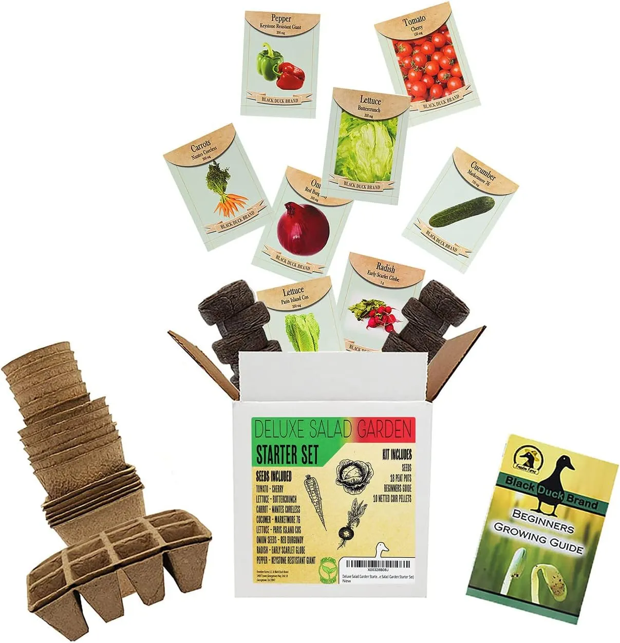 Deluxe Salad Garden Starter Kit - Includes: Seeds, Peat Pots, Netted Coir Pellets, and a Beginners Guide - Great for Beginners- Heirloom, Non-GMO