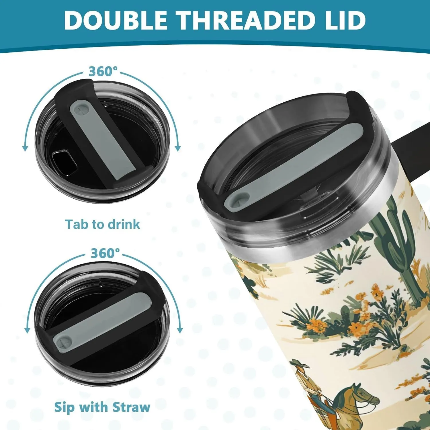 Desert Horseback Riding Insulated Tumbler with Handle and Straw Lid,40oz Leakproof Stainless Steel Cup BPA-Free Water Bottle