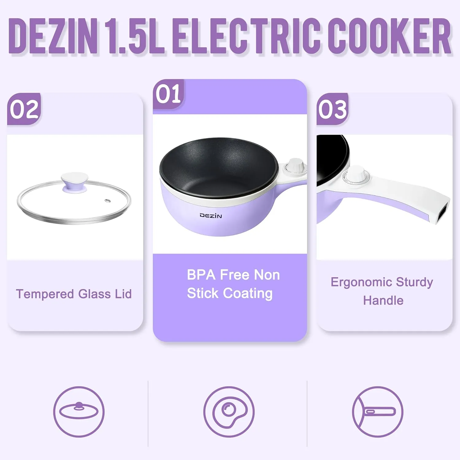 Dezin Hot Pot Electric Upgraded, Non-Stick Sauté Pan, Rapid Noodles Electric Pot, 1.5L Mini Portable Hot Pot for Steak, Egg, Fried Rice, Ramen, Oatmeal, Soup with Power Adjustment